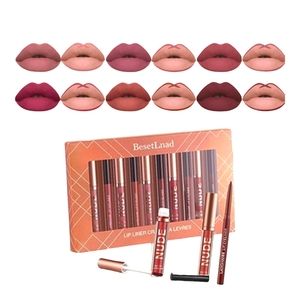 12Pc. Velvety Nude Matte Liquid Lipsticks+Nude Lip Liner Pens Gift Box S…